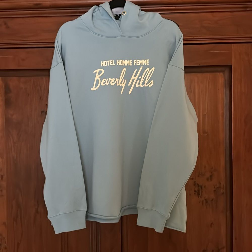 NWOT Men's Hotel Homme Femme Light Blue Graphic Hoodie Size XL